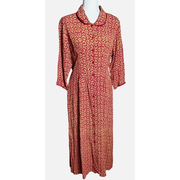 April Cornell Dress Midi Red Shirtdress Ditzy Peter Pan Button Pockets Womens S - Picture 1 of 12